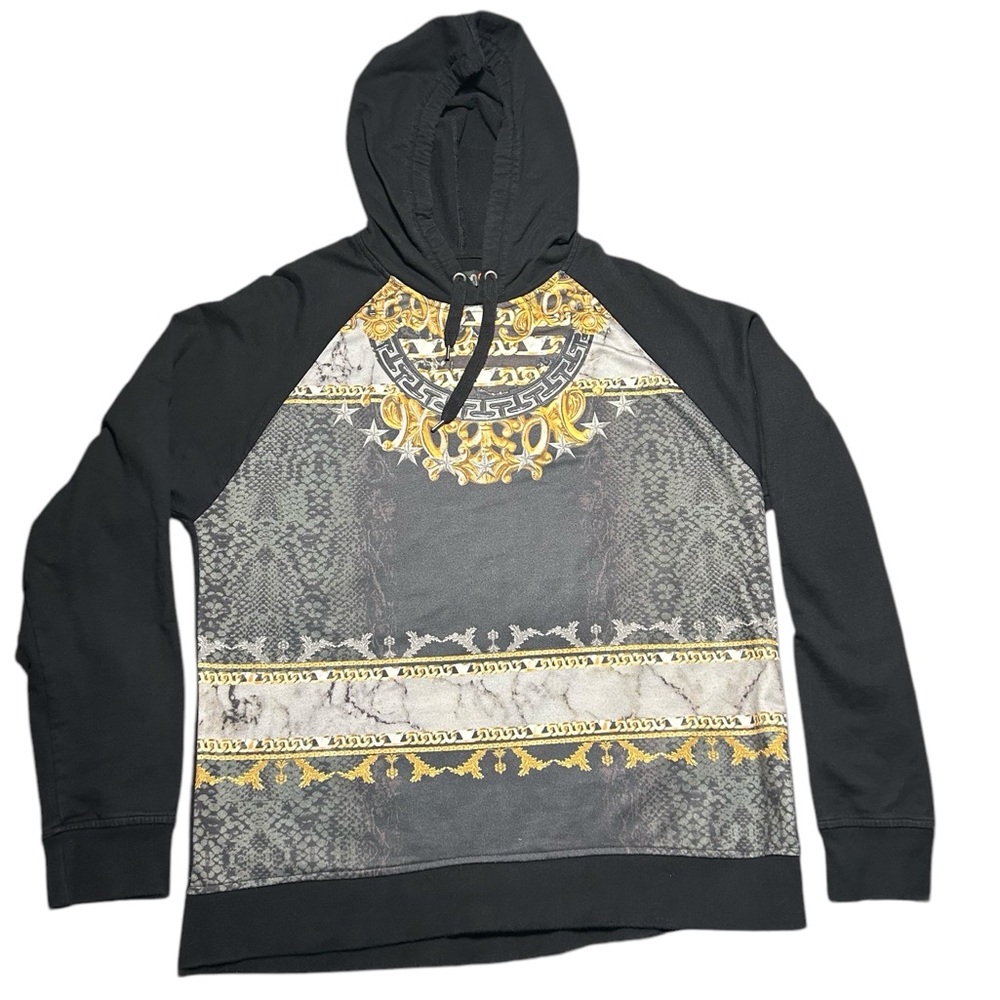 G by Guess Men’s XL Hoodie Sweatshirt Black Gold Cotton Lightweight Pullover